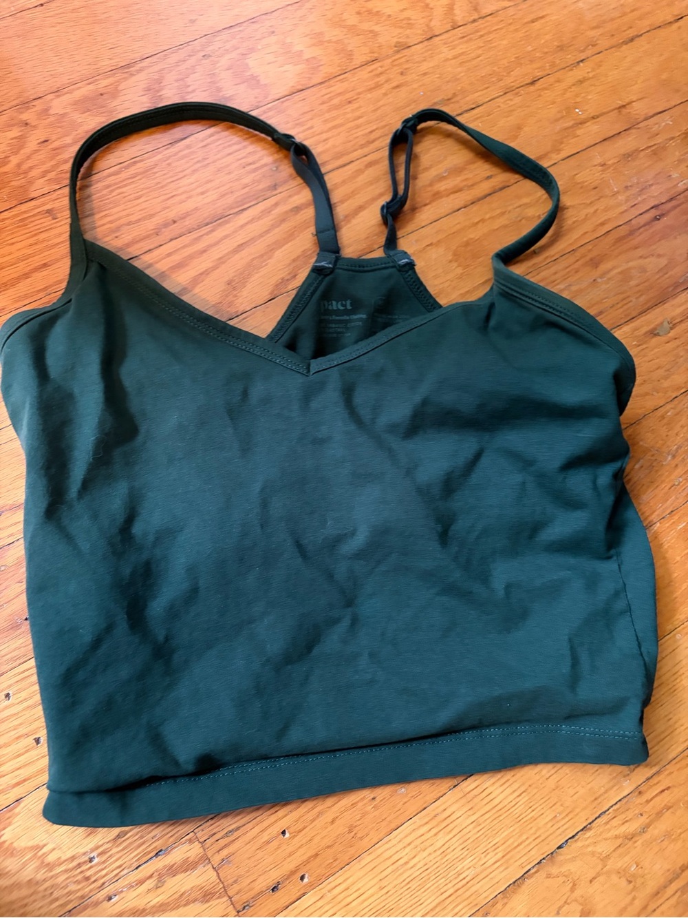 Pact Dark Green Cropped Top w Built in Bra